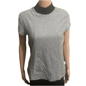 Karolina Zmarlak Organic Cotton Short Sleeve Mockneck Top Gray Black Size Small